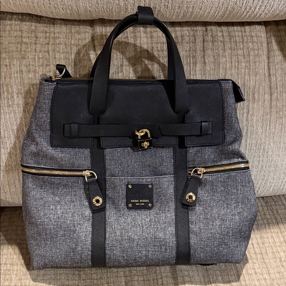 HeniBendel convertible backpack in gray canvas/nylon material with leather accen
